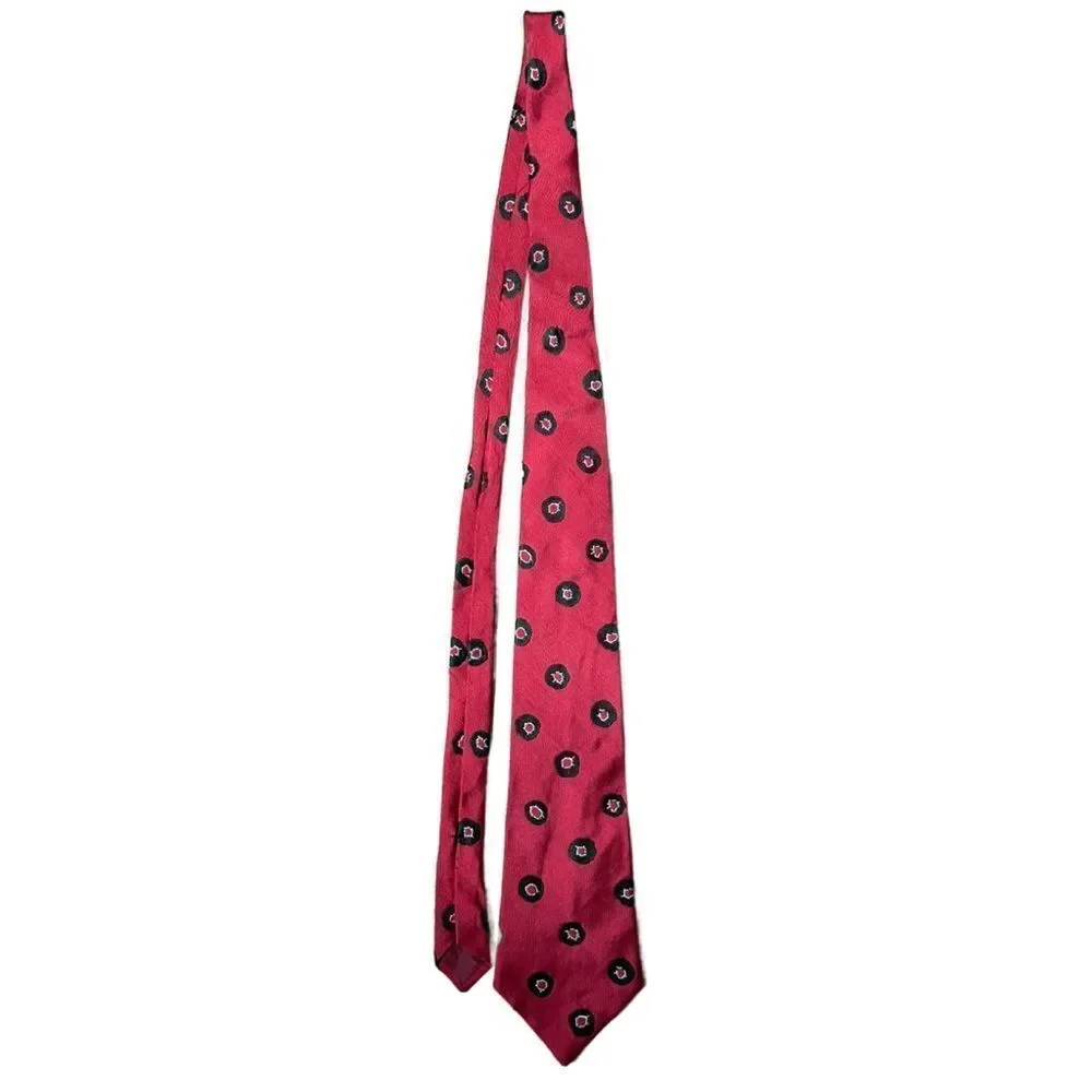 Yves Saint Laurent Vintage 100% Silk Red Christmas Tie w/Green Wreath Designs